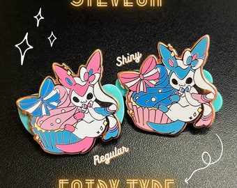 Sylveon Cupcake Hard Enamel Pins | Kawaii Eeveelution Lapel Pin | Cute Monster and Dessert Pin | Fairy Type Monster