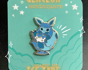 Glaceon Shaved Ice Hard Enamel Pins | Kawaii Eeveelution Lapel Pin | Cute Monster and Dessert Pin | Ice Type Monster