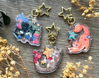 Water Sign Zodiac Kitty Holographic Acrylic Keychain | Kawaii Cat Horoscope Charm | Scorpio Cancer Pisces Cute Astrology Birthday Signs