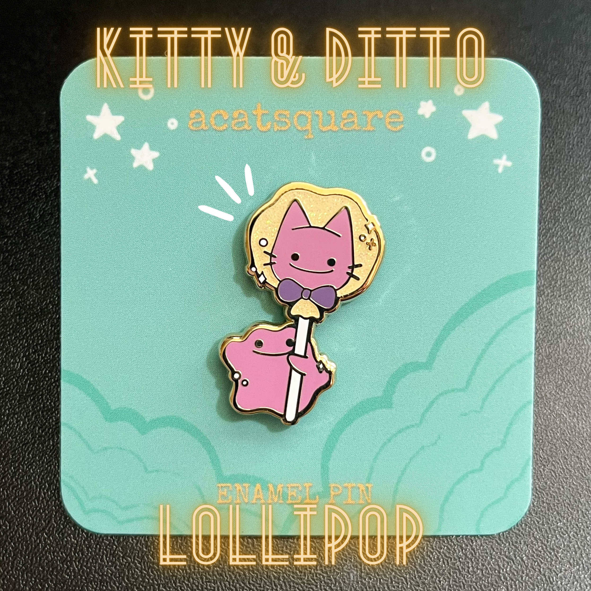 Ditto Pin Ditto With Kitty Lollipop Hard Enamel Pins | Kawaii Cat Cafe Lapel Pin ...