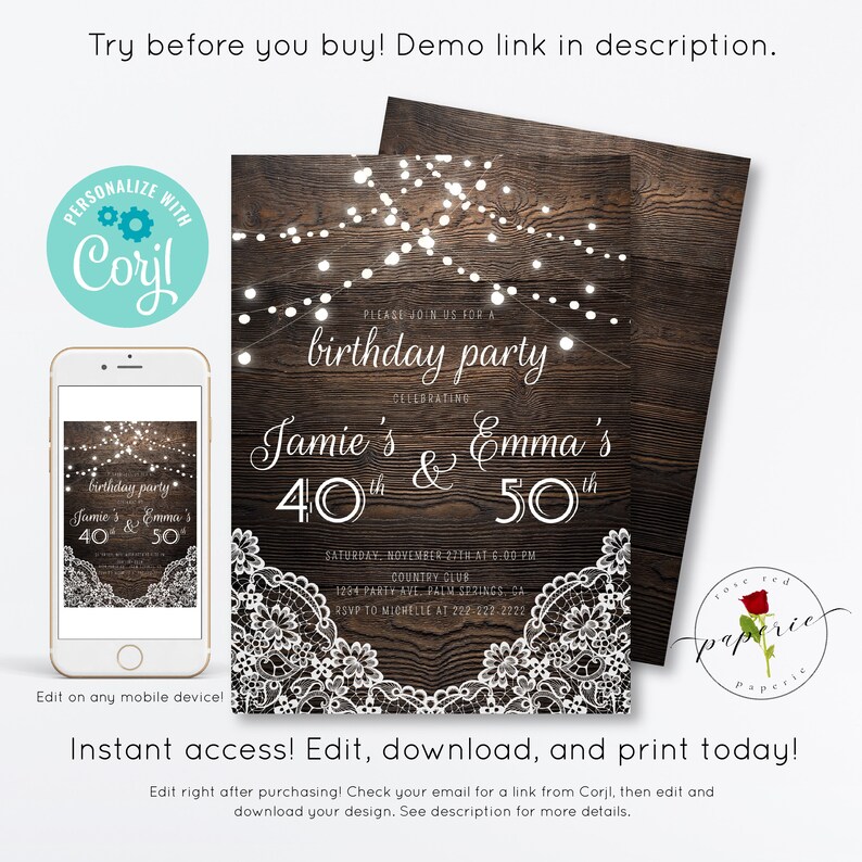 Adult Birthday Party Joint Invitation Joined Party Invite Etsy