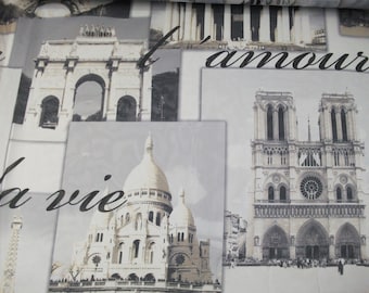 Organzastoff C10476 in Grautönen mit Motiven von Paris
