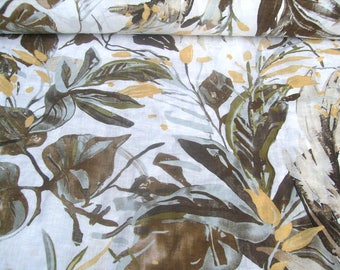 Linen fabric Isla Sharma HI-K8202/1 white - flower print brown/gold