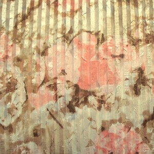 Chiffon burnout 470653 with vertical stripes natural-salmon-brown and lurex threads gold