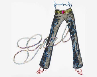 Sequin/Rivet Iron-On Motif LS 283 - Glitter Jeans
