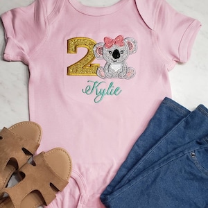 Koala birthday shirt/jungle birthday party tee/koala party/pink and glitter gold/1st birthday outfit/girl birthday shirt/baby bodysuit