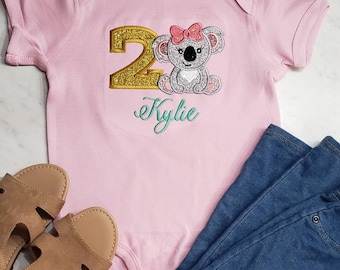 Camisa de cumpleaños de koala/camiseta de fiesta de cumpleaños de la jungla/fiesta de koala/oro rosa y brillante/traje de 1er cumpleaños/camisa de cumpleaños de niña/body de bebé