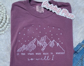 Camiseta cristiana bordada de adoración: "Si las estrellas se hubieran creado para adorar", Comfort Colors