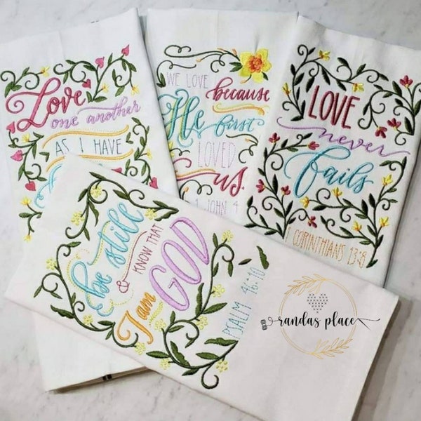 Floral Embroidered Scripture Tea Towel: Christian Kitchen Decor