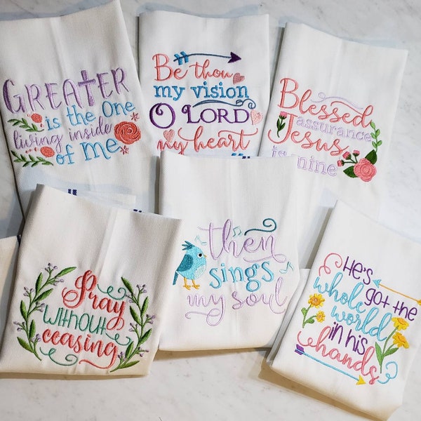 Biblical sayings embroidered tea towels/bible verse hand towel/scripture dish towel/biblical bathroom and kitchen decor