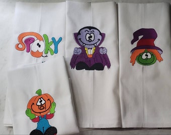 Halloween embroidered kitchen and bathroom towels/halloween home decor/spooky decor/mummy and witch decor/vintage halloween/haunted/vampire