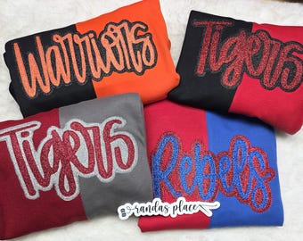 Embroidered Split Crewneck Sweatshirt: Custom Team Name, Two-Tone Pullover, Color Block Sweatshirt