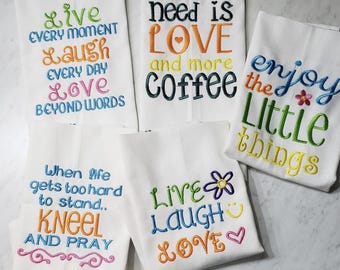 Paños de cocina bordados / Frases inspiradoras, decoración cristiana para el hogar