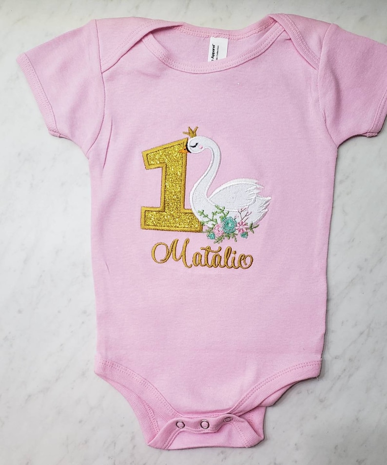 Swan birthday shirtprincess birthday party teeswan partypink and glitter gold1st birthday outfitgirl birthday shirtbaby bodysuit