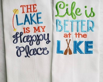 Lake kitchen & bathroom decor/embroidered lake towel/life is better at the lake/living on lake time/lake is my happy place/lake life