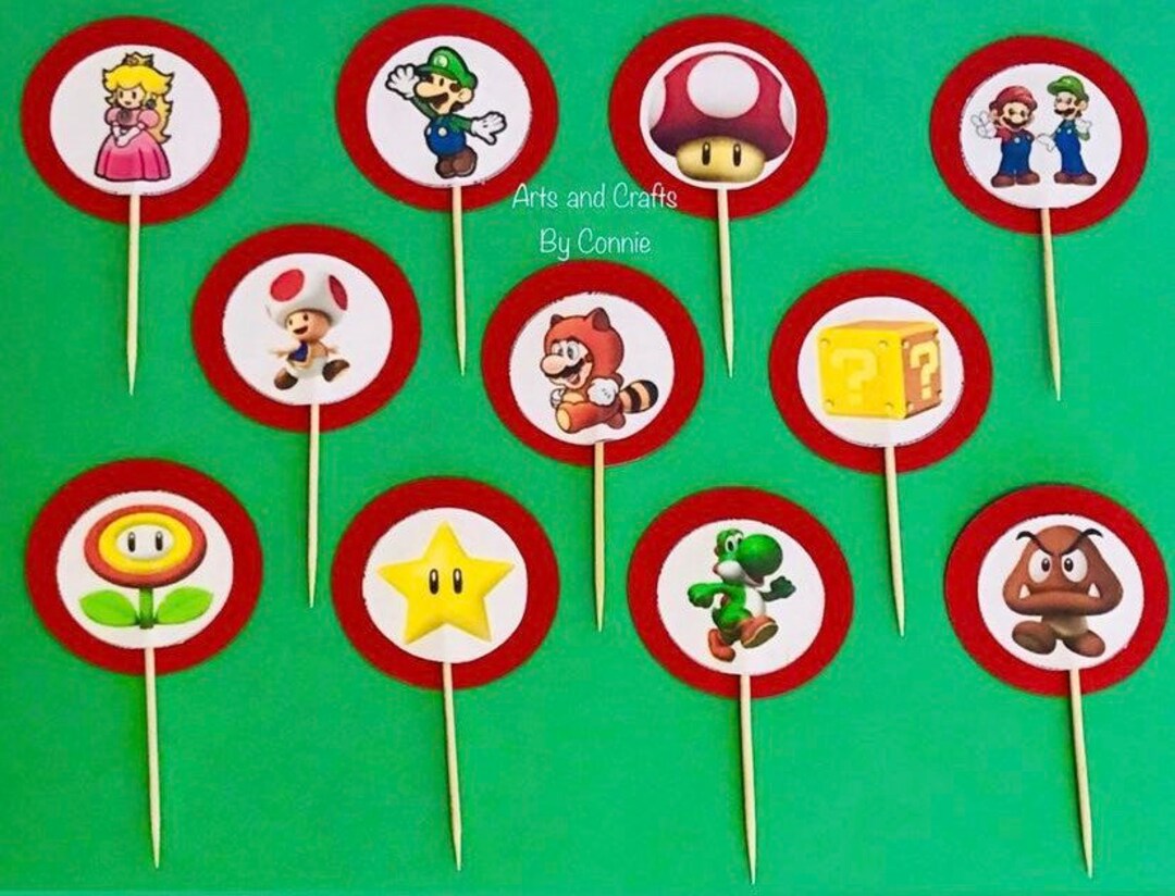 Mario Cupcake Toppers Mario Bros Cupcake Toppers Mario Theme Etsy