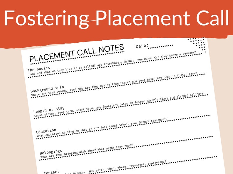 Placement Call Notes for Foster Care Binder | Fostering | Organization ...