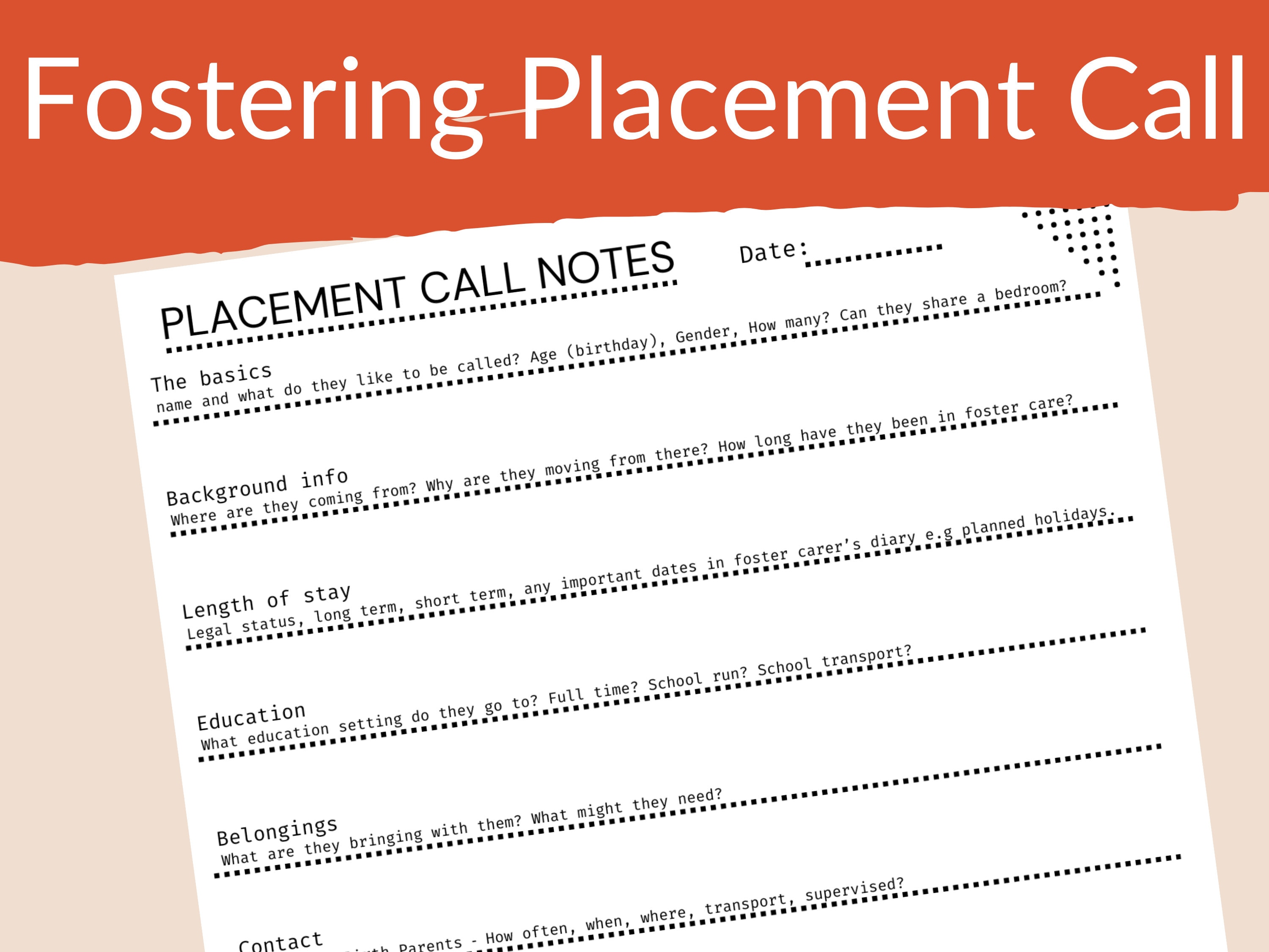 Placement Call Notes for Foster Care Binder | Fostering | Organization ...