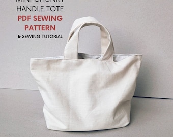 Mini Chunky Handle Tote Bag | PDF Sewing Pattern & Tutorial | Instant Digital Download | Easy Bag for Essentials | Small Short Handle Tote