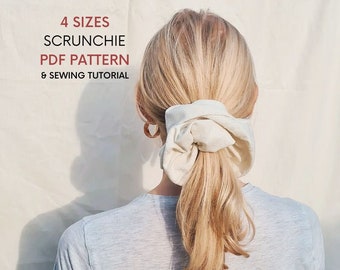 4 Größen von Scrunchie | PDF Schnittmuster & Nähanleitung | Sofortiger digitaler Download | Spaß schnelles Haarband | Einfaches Anfänger Projekt | S,M,L,XL