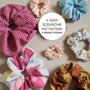 4 Sizes of Scrunchie | PDF Sewing Pattern & Tutorial | Instant Digital Download | Quick Hairband Pattern | Easy Beginner Project | 4 in 1
