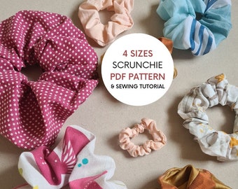 4 Sizes of Scrunchie | PDF Sewing Pattern & Tutorial | Instant Digital Download | Quick Hairband Pattern | Easy Beginner Project | 4 in 1