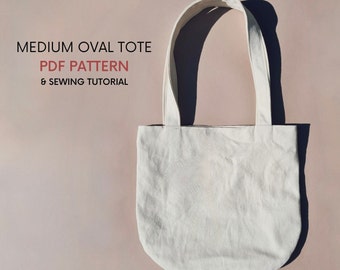 Medium Oval Tote Bag | PDF Sewing Patterns with Tutorial | Canvas Market Bag | Round Bottom Tote | Summer Beach Bag | Simple Easy Project