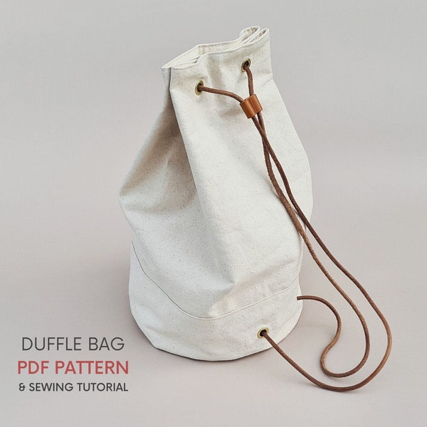 Duffle Bag PDF Sewing Pattern & Tutorial | Instant Digital Download | Round Duffel Barrel Backpack | Camping Travel Bag | Canvas Sports Baga