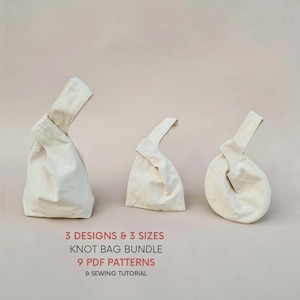 9 in 1 Pattern Bundle | Round, Square & Flat Bottom Japanese Knot Bag | PDF Sewing Patterns and Tutorial | Three Shapes and Three Sizes