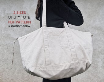 Small & Large | Pocket Tote Bag PDF Sewing Pattern and Tutorial | Instant Digital Download | Reversible with Side Ties | Canvas Shopping Bag