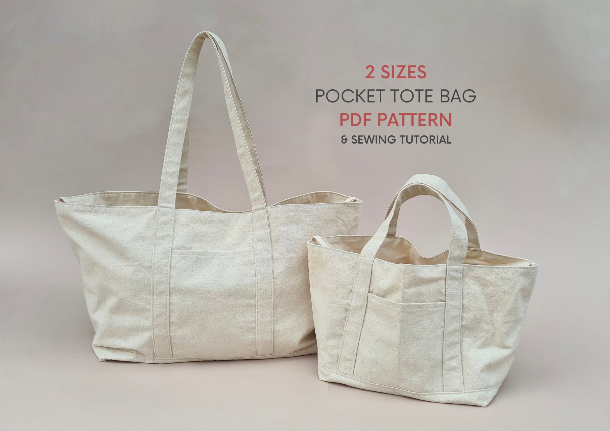 2 Sizes Utility Tote Bag PDF Sewing Pattern and Tutorial 