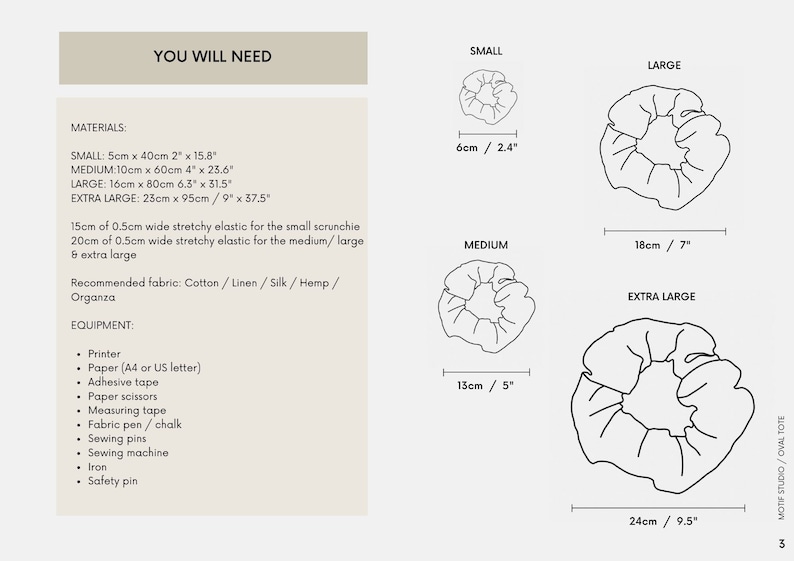 4 Sizes of Scrunchie | PDF Sewing Pattern & Tutorial | Instant Digital ...
