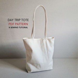 Tagesausflug Einkaufstasche | PDF Schnittmuster & Nähanleitung | Tasche für jeden Tag | Langer Griff quadratischer Sockel | Klassische Einkaufstasche | Einfache, leicht gefütterte Tasche