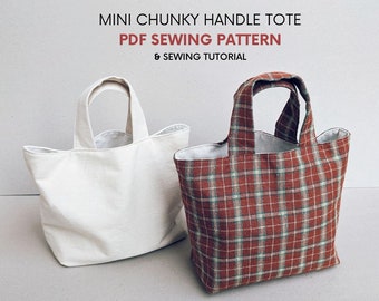 Mini Chunky Handle Tote Bag | PDF Sewing Pattern & Tutorial | Instant Digital Download | Easy Bag for Essentials | Small Short Handle Tote