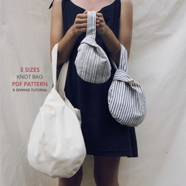 Three Sizes of Knot Bag | PDF Sewing Patterns with Tutorial | Small Medium & Large | Japanese Knot Bag Pattern | Wrist Bag | Reversible