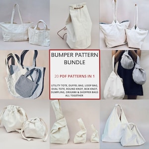 20 in 1 | Bag Pattern Bundle | PDF Sewing Patterns with Tutorial | Origami | Japanese Knot | Utility | Oval | Dumpling | Loop | Duffel