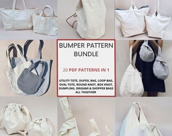 20 in 1 | Taschenmusterpaket | PDF-Schnittmuster mit Anleitung | Origami | Japanischer Knoten | Gebrauchsmuster | Oval | Knödel | Schleife | Reisetasche