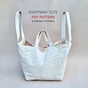 Everyway Tote Bag | PDF Sewing Pattern & Tutorial | Instant Digital Download | Four Handle Tote Bag with Inside Pockets | Easy Everyday