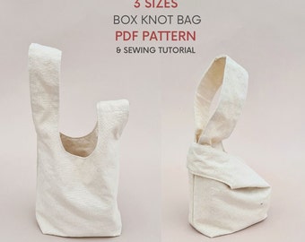 3 Sizes | Square Japanese Knot Bag with Flat Base | PDF Sewing Pattern and Tutorial | Small Medium & Large Bags with Gussets | Easy Fun