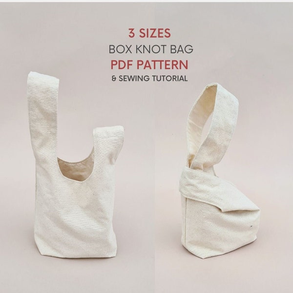 3 Sizes | Square Japanese Knot Bag with Flat Base | PDF Sewing Pattern and Tutorial | Small Medium & Large Bags with Gussets | Easy Fun
