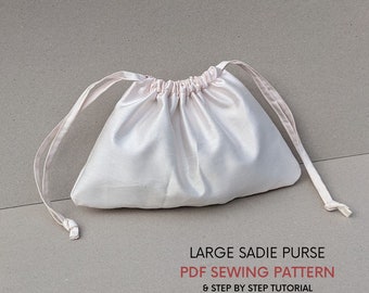 Large Sadie Drawstring Bag | PDF Sewing Pattern and Tutorial l Instant Digital Download | Cute Pouch Purse | Evening Purse | Day to Night