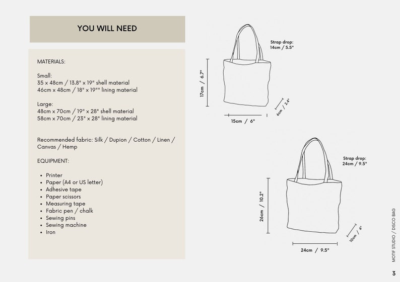 Small and Large Disco Bag PDF Sewing Patterns & Tutorial Party Long Handle Square Base Classic Everyday Tote Bag Simple Easy Shape image 9