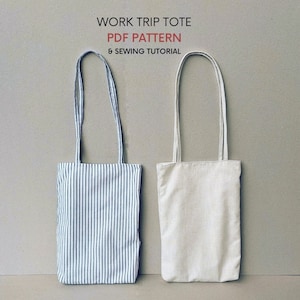 Arbeit Reise Einkaufstasche | PDF Schnittmuster & Nähanleitung | Laptoptasche | Einfache klassische Tasche | Langer Griff Tote | Komplett gefütterte Tasche