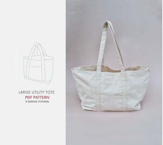 Large Tote Bag With Pockets PDF Sewing Pattern Tutorial Instant
