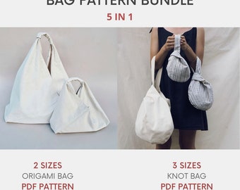 5 in 1 | Pattern Bundle | Knot Bag & Origami Bag | PDF Sewing Patterns with Tutorial | Japanese Knot Bag Pattern | Japanese Market Bag