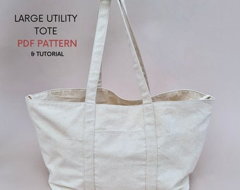 Large Tote Bag with Pockets | PDF Sewing Pattern & Tutorial | Instant Digital Download | Fun Easy Canvas Bag | Big Project Bag Pattern