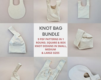 9 Patterns | 3 Designs and 3 Sizes | Round Square & Box Japanese Knot Bag Bundle | PDF Sewing Patterns and Tutorial | Small Medium and Large