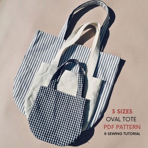 Oval Tote | PDF Sewing Patterns with Tutorial | Small Medium & Large Bag | Fully lined | Three Sizes | Reversible Easy Bag