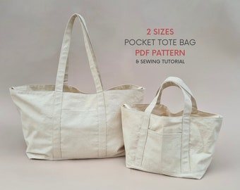 Small & Large Tote Bag with Pockets | PDF Sewing Pattern | 2 Sizes | Instant Digital Download |  Reversible Design | Big Easy Canvas Bag
