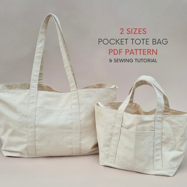 Small & Large Tote Bag with Pockets | PDF Sewing Pattern | 2 Sizes | Instant Digital Download |  Reversible Design | Big Easy Canvas Bag